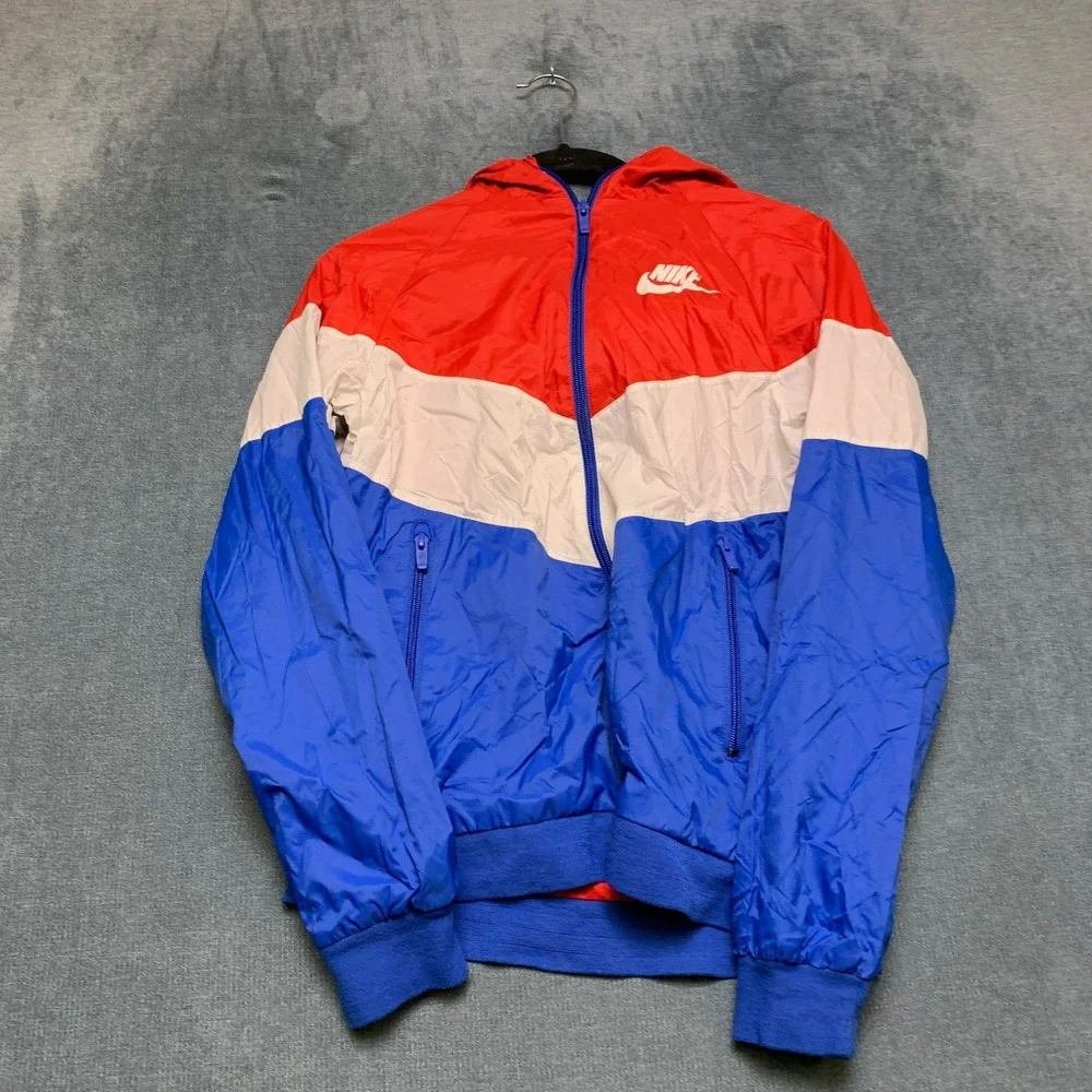 Nike Sportswear Windbreaker Jacket Boys XL Colorblock Full Zip Pockets Hooded